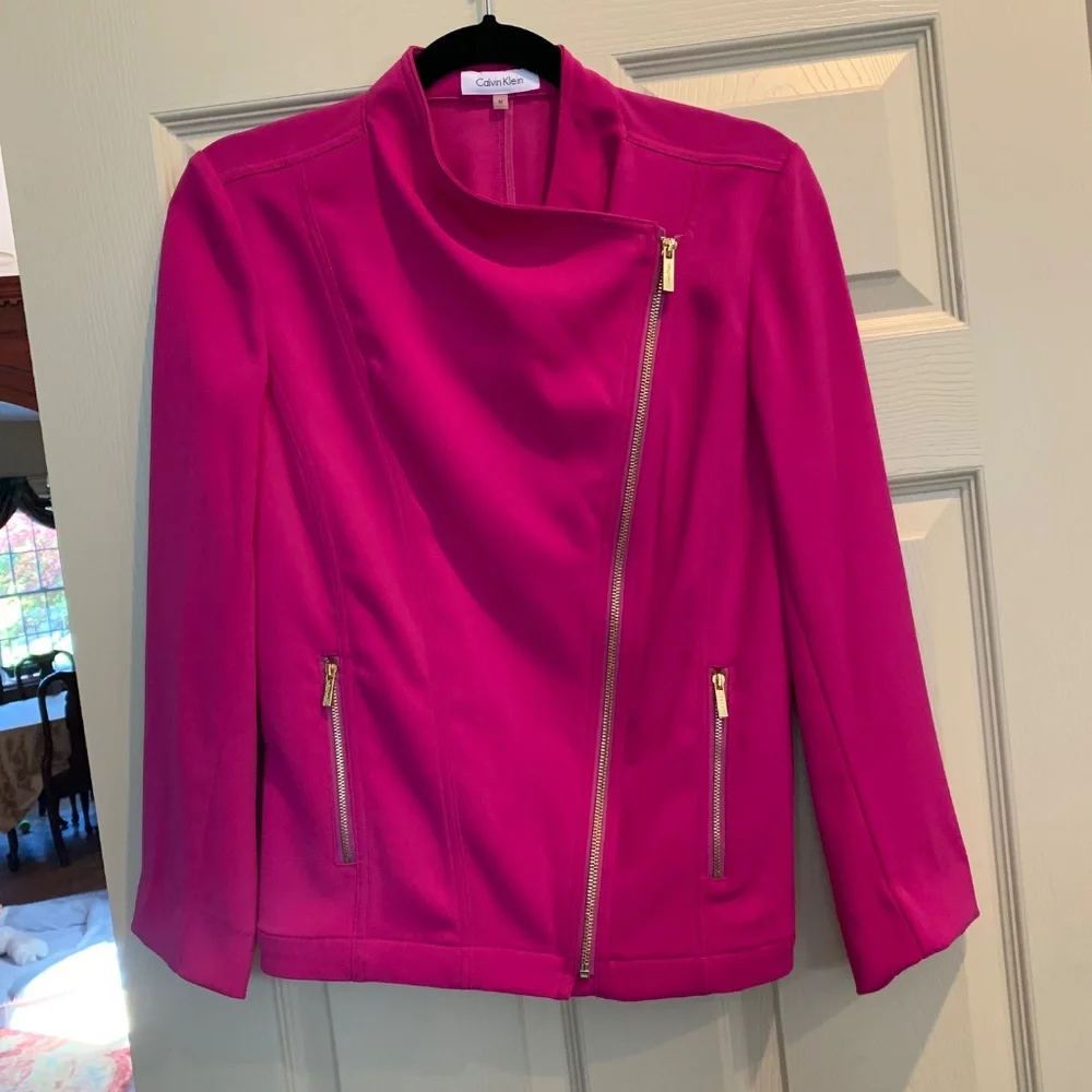 Calvin Klein Pink Moto Style Short Jacket /Scarf Set sz M - Picture 5 of 6